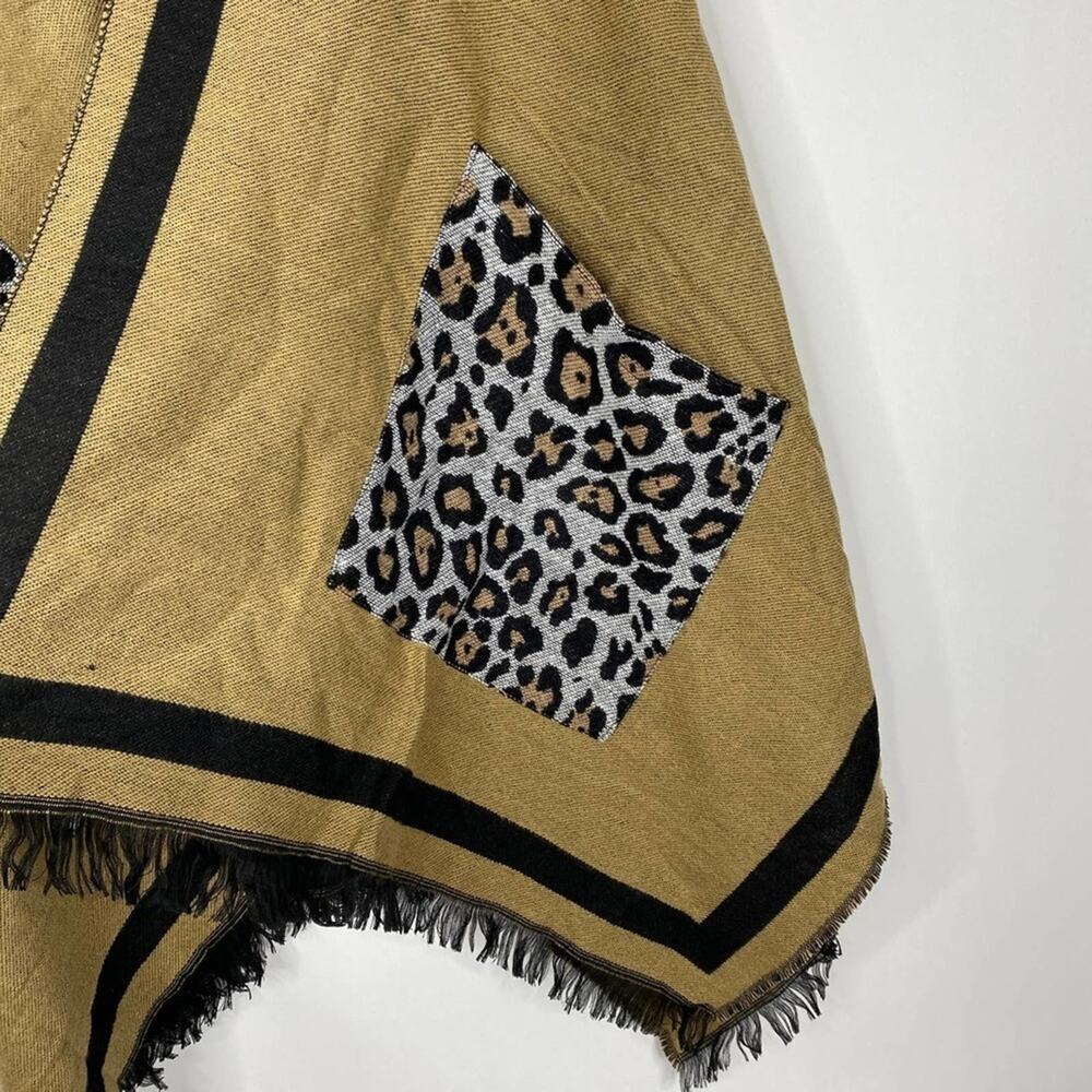 Mustard Leopard Pocket Wrap Shawl with Black Trim - Picture 6 of 8
